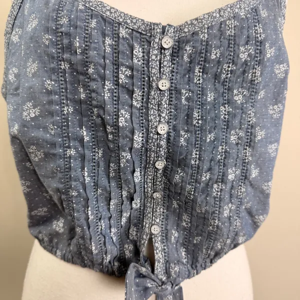 VTG. Abercrombie Fitch Blue Floral Button Front Tie Crop Top Cami Womens Medium - Image 8