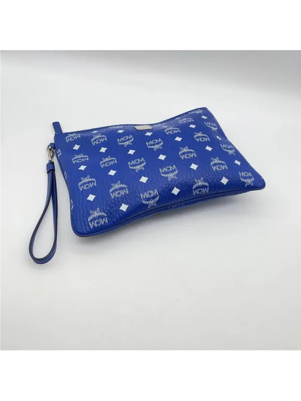 MCM Royal Blue Monogram Wristlet Clutch - Image 6