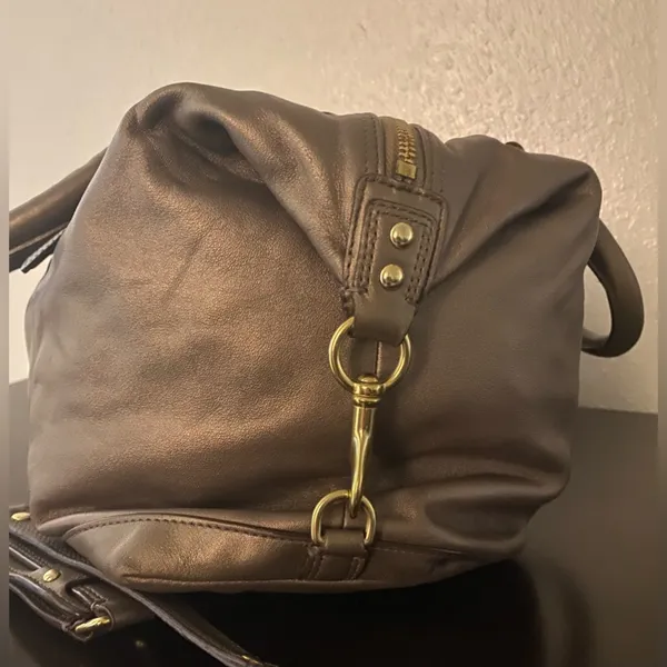 Coach Ashley Convertible Pewter Metallic Leather Satchel | Shoulder Bag - Image 6