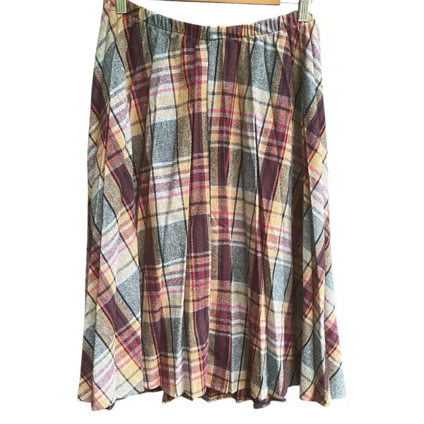 Source Unknown Vintage 60s 70s Wool Plaid Midi Skirt Pleated Preppy Fall Earth Tones Size 32 - Image 6