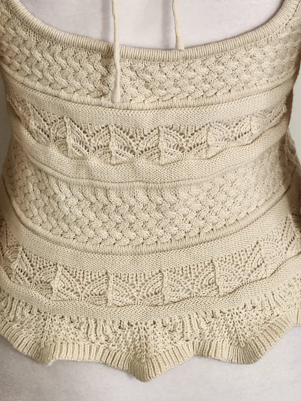 Lucy Paris Beige Knit Cropped Sweater with Puffy Sleeves Size XS - Image 4