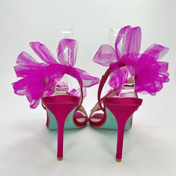 Betsey Johnson Devon Pink Tulle Ruffle Heels Sandals 7.5 Wedding Party‎ Barbie - Image 6