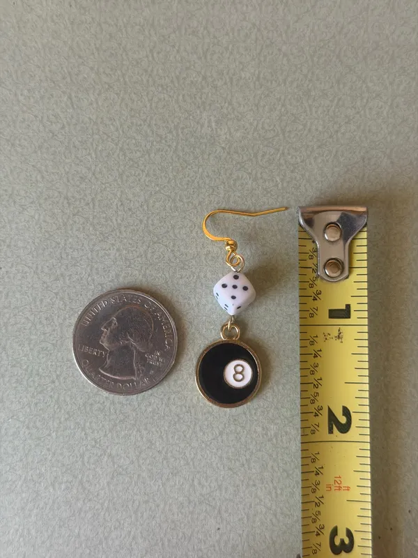 Handmade y2k funky grunge style 8 ball & dice dangle earrings 🎲🖤💕 - Image 6