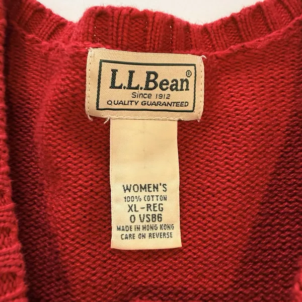 LL Bean Red Cable Knit Cotton Button Up Cardigan Sweater Size XL - Image 8