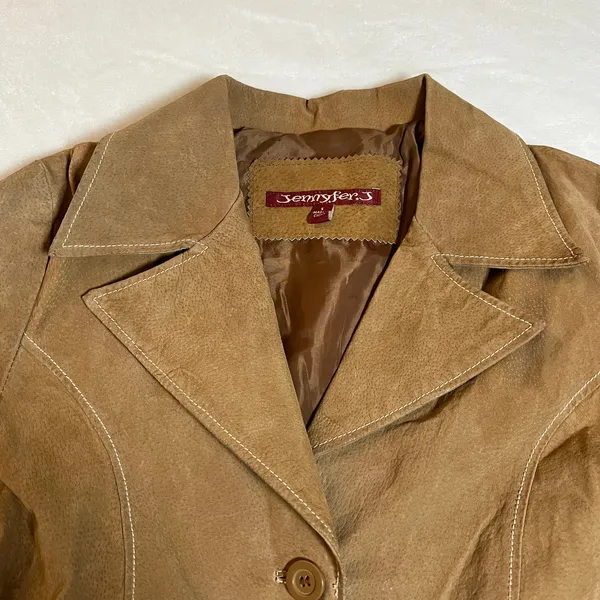 Vintage Jennyfer J 100% Leather Suede Trench Coat Size S Hippie Y2K 70s 80s Boho - Image 4