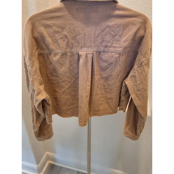 Forever 21 Soze M Womens Corduroy Ivory Crop Frayed Jacket Long Sleeve - Image 6