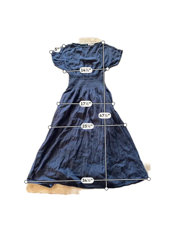 Faherty Navy Blue Midi Dress with Smocked Waist, Size XS - Image 6