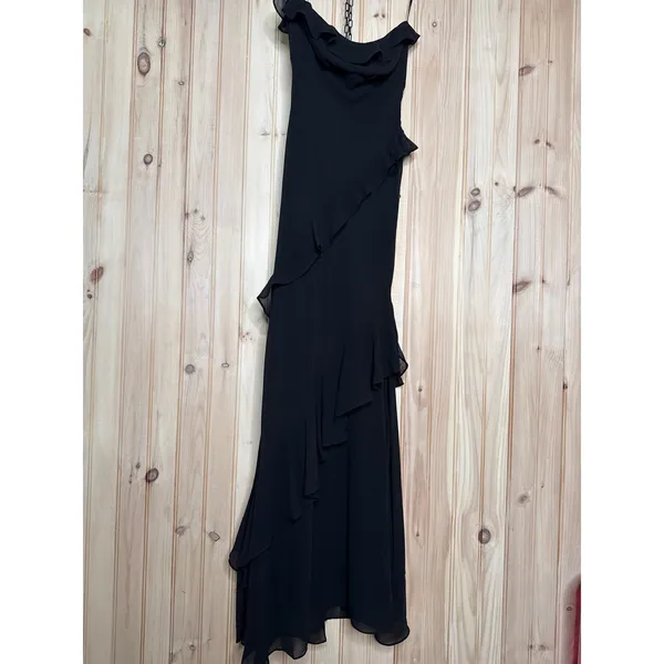 NWT Lulus Dramatic Allure Black Ruffled Cutout Strapless Maxi Dress Gala Size M - Image 2