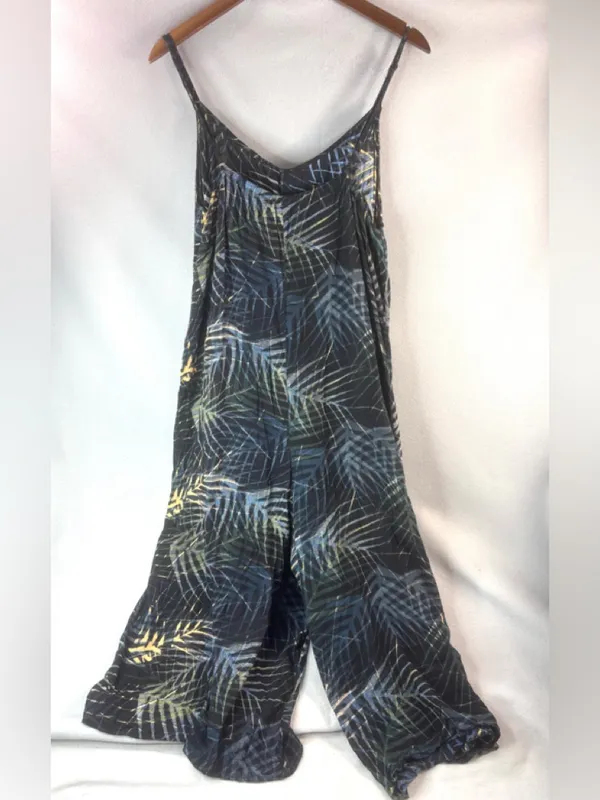 World Market L/XL Tropical Leaf-Print Wide Leg Jumpsuit - Blue & Green - Image 4