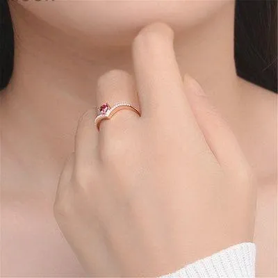 14K Rose Gold Plated Adjustable Red Crystal Love Heart Ruby Wedding Ring for Women - Image 5
