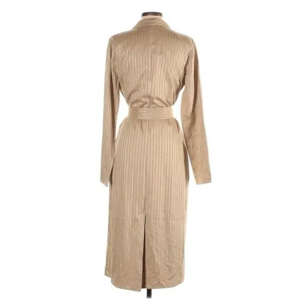 Lovers + Friends Trench Coat Size Small Long Belted Tan Striped Duster - Image 2