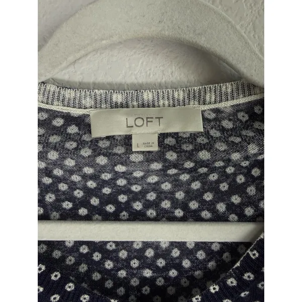 Loft Navy Polka Dots Button Up Cardigan Sweater Women's Size‎ Large Lightweight - Image 7