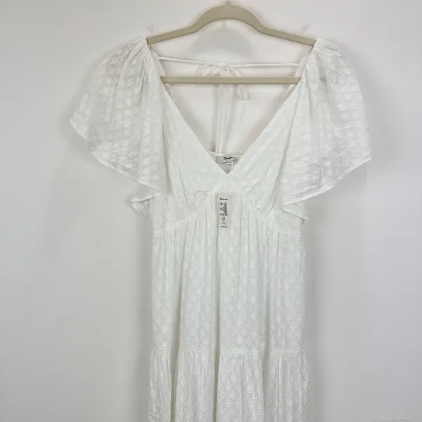 Madewell Tie Back Flutter Sleeve Tiered Midi Dress White Cottagecore US 00 NWT - Image 16
