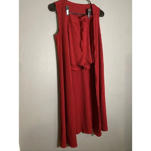 Boutique Wine Sleeveless Long Cardigan Shorts Pajama Lounge Set S NWOT - Image 2