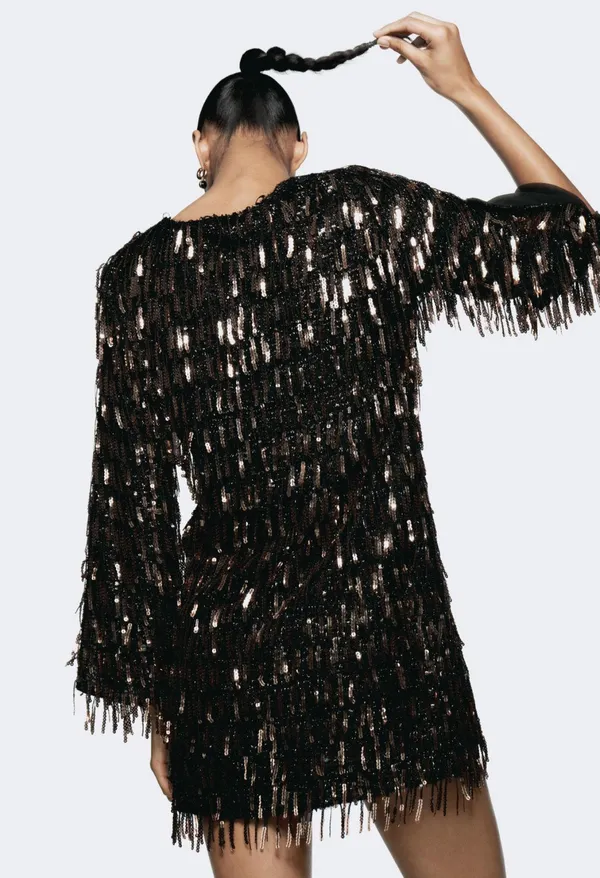 Zara Sequin Fringe Disco Party Mini Dress - Image 5