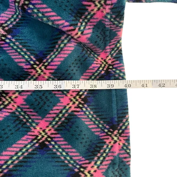 Victoria's Secret Cozy Short Plush Bath Robe Green Pink Plaid Medium/Large - Image 12