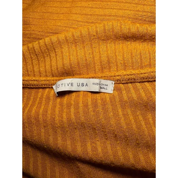 Active USA Ribbed Mustard Wrap Front Soft Crop Top Mustard Y2K Long Sleeve Small - Image 5