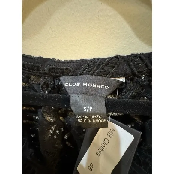 CLUB MONACO women's V Neck Eyelet Short Peasant Dres size Small Black NWT $249 - Image 9