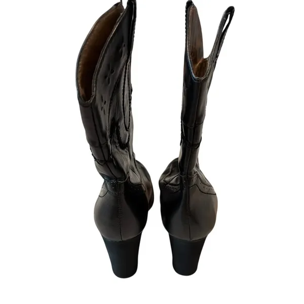 Roper Black Faux Leather Western Heeled Platform Boots Mid-Calf Size US 9 - Image 3