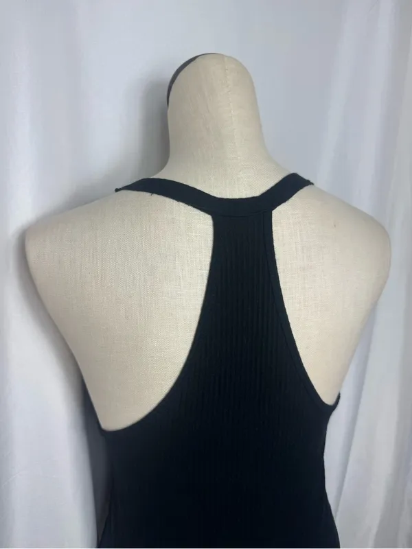 Free People intimates Black Ribbed racerback Bodysuit cozy gothic basic Large - Image 6
