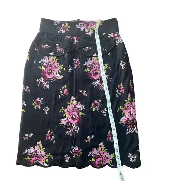 Anthropologie MOTH Agora & Odeon Scalloped Sweater Skirt Black Floral Sz 4‎ - Image 6