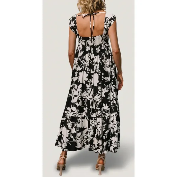 Baltic Born Aita Maxi Dress Black Ivory Floral Tiered Maternity Friendly Size L - Image 2