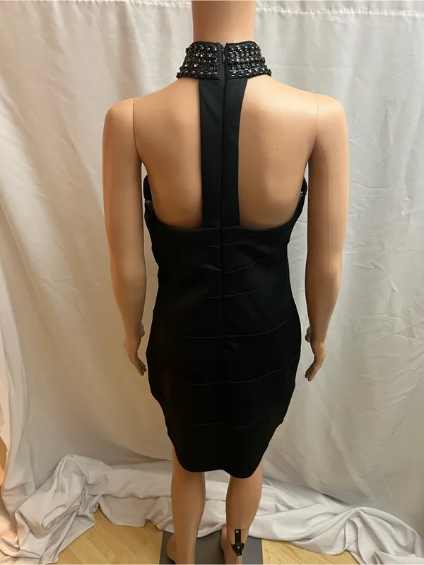 Grass Collection Black Rhinestone Halter Bodycon Cocktail Dress Size 11 - Image 3