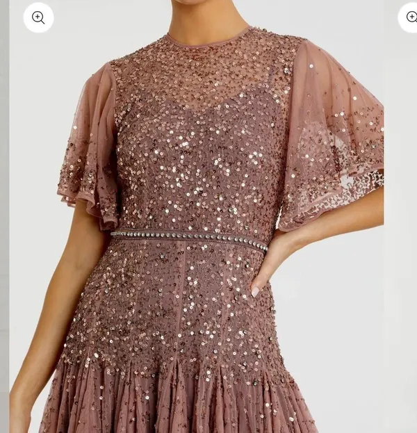 Mac Duggal Pink Cape Sleeve Beaded Tea Length Drop Waist Dress size 6 C9 - Image 5