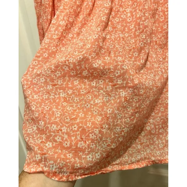 Billabong x Wrangler Womens Large Coral Floral Smocked Long Sleeve Blouse Ruffle - Image 5