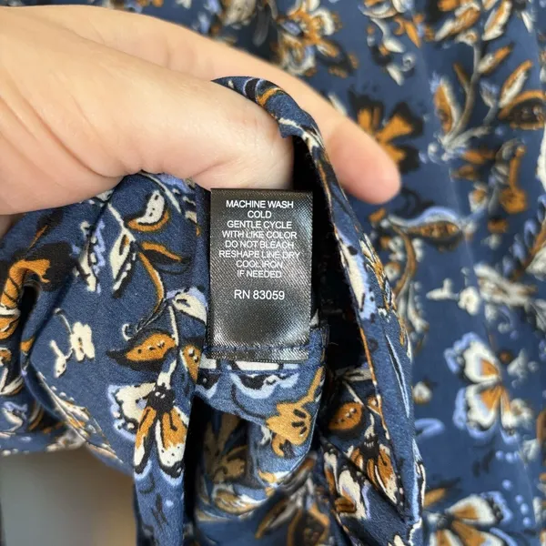 Drew‎ Ms Navy Blue Floral Print Button Front Long Sleeve Jacket / Blouse Med - Image 5