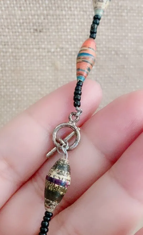 23” Handmade Beautiful Ugandan Paper Bead Necklace Toggle Closure - Image 4