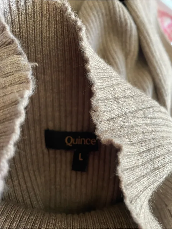 Quince Eco-Knit Ribbed Mock Neck Sweater Dress in Warm Taupe Size Large - Image 3