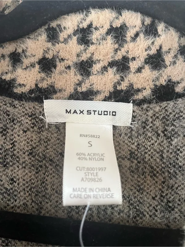 Houndstooth Knit Jacket Coatigan Small Tan Black Quiet Luxury Old Money Layering - Image 2