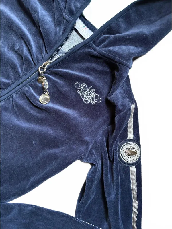Miss Nickelson Enchanted Couture Velour Hoodie Y2K McBling Embroidered Navy - Image 3