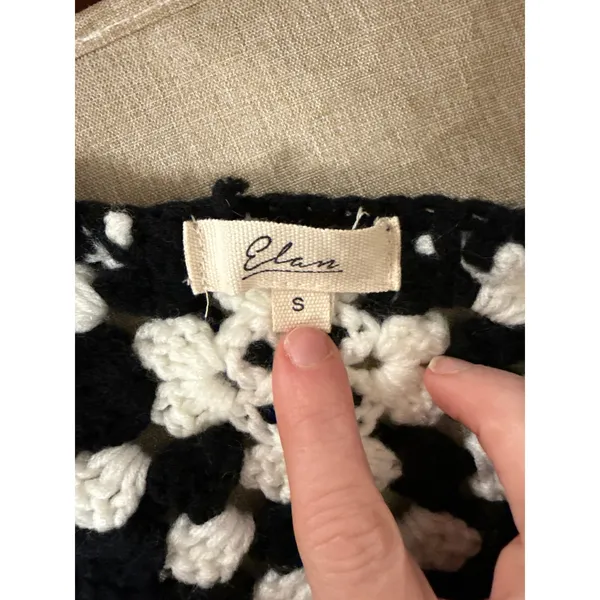 Elan Kylee Macrame Crochet Cropped Cardigan in Black/White, S - Image 9