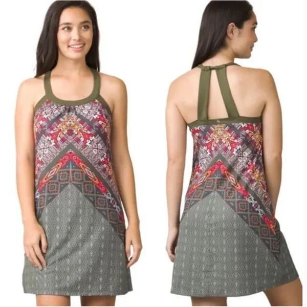prAna Cantine Halter Active Dress L Cargo Marrakesh Olive Green Shelf Bra Sporty - Image 2