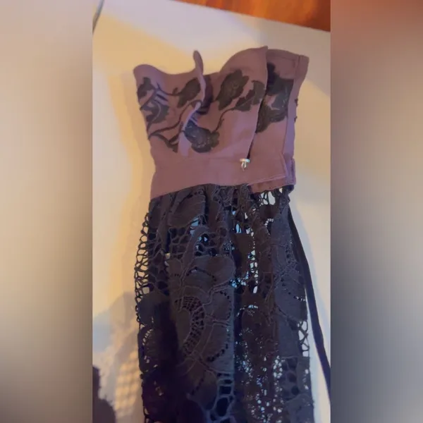 For Love & Lemons Lace Long Sleeve Crop Top Black Mauve Embroidered Boho S - Image 5