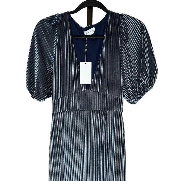 Lovers + Friends NWT Sarai‎ Maxi Dress Short Sleeve Velvet Ribbed Steel Blue - Image 4