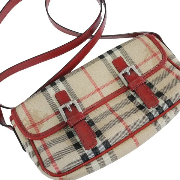 BURBERRY‎ RED, CANVAS LEATHER SHOULDER BAG - Image 3