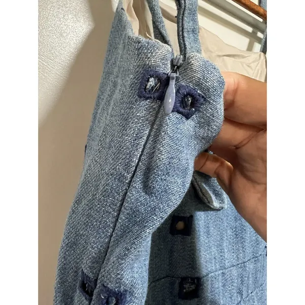 Hunter Bell Alex Denim Wide Leg Crop Jumpsuit Tie Straps With Side Zip‎ Size 0 - Image 8