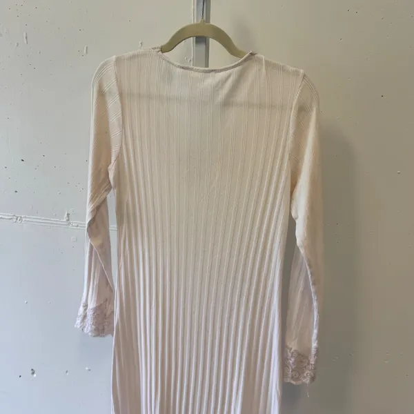Eileen West Pink Lace Trim Ribbed Nightgown Long Sleeve Sleep Dress XS Vintage - Image 6