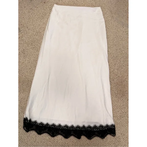 NWT White Satin Slip Maxi Skirt Black Lace Hem Y2K 90s‎ Indie Sleaze S A New Day - Image 8
