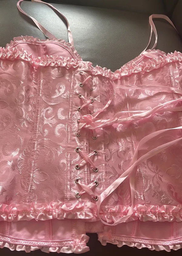Pink Lace Up Corset Size XL - Image 4
