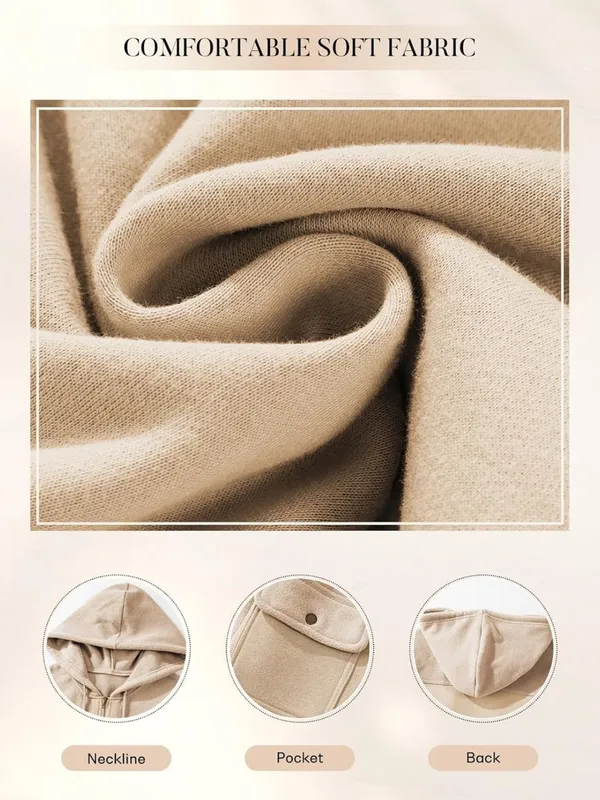 SHEWIN Women Jackets Casual Fuzzy Sherpa Hooded Zip Up Coats Apricot. Size L - Image 3