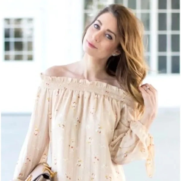 Wayf Dress Women Large Cream‎ Off The Shoulder Long Sleeve Floral Flowy Tunic - Image 2