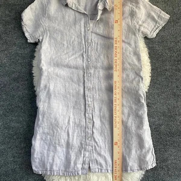 C&C California Light Grey Purple Button Up Dress Short Sleeve Linen Pockets - Image 7