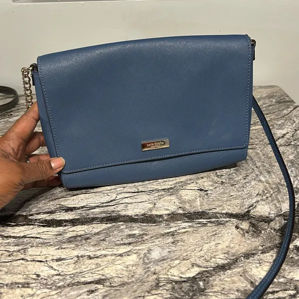 Kate Spade Blue Crossbody Bag gold hardware strap chain with leather - Image 2