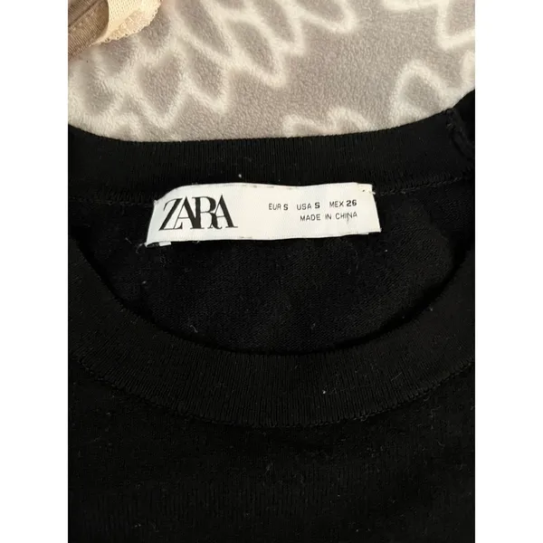 Zara Black Crew Neck Sweater Small Pullover Office Chic Minimalist Preppy Basic - Image 2