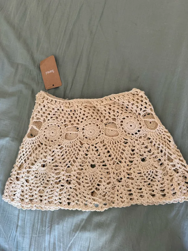 NWT Samiol beige acrylic knit crochet skirt - Image 5