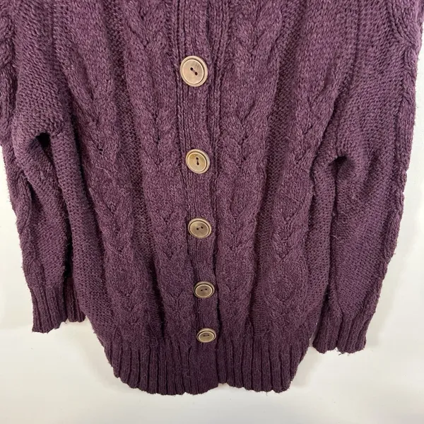 Free People Plum Purple Cable Knit Button Front Cardigan Sweater Small Boho‎ - Image 4